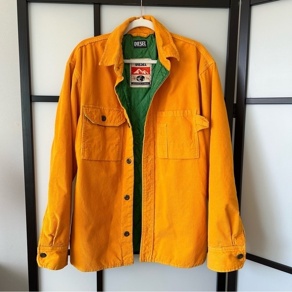 Diesel Other - [L] Diesel Vintage Golden Yellow Corduroy Snap Down Jacket Green Quilted Lining